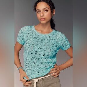 NWT ANTHROPOLOGIE Mint Green Lace Knit Top Size Medium